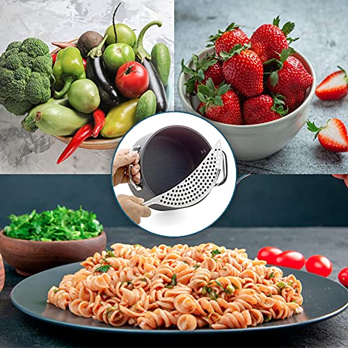 Pan Pot Strainer with Handle Stainless Steel Hand Held Crescent Drainer for Spaghetti Fry Noodles Fruit Vegetable Pasta Strainer Colander Heavy Duty Food Drainers