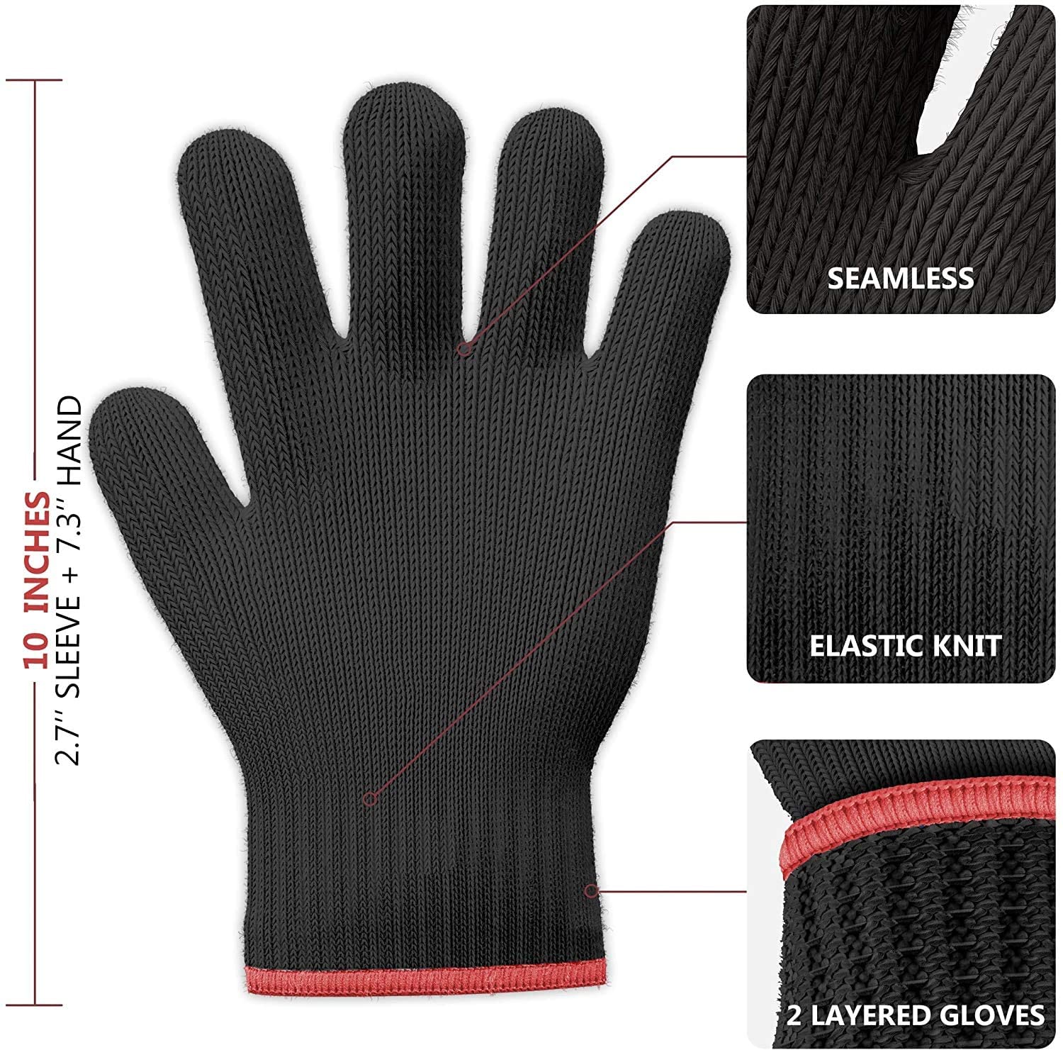 Killer's Instinct Outdoors 2 Pairs Heat Resistant Gloves Oven Gloves Heat Resistant with Fingers Oven Mitts Kitchen Pot Holders Cotton Gloves Kitchen Gloves Double Oven Mitt Set (Black, 4 pcs)