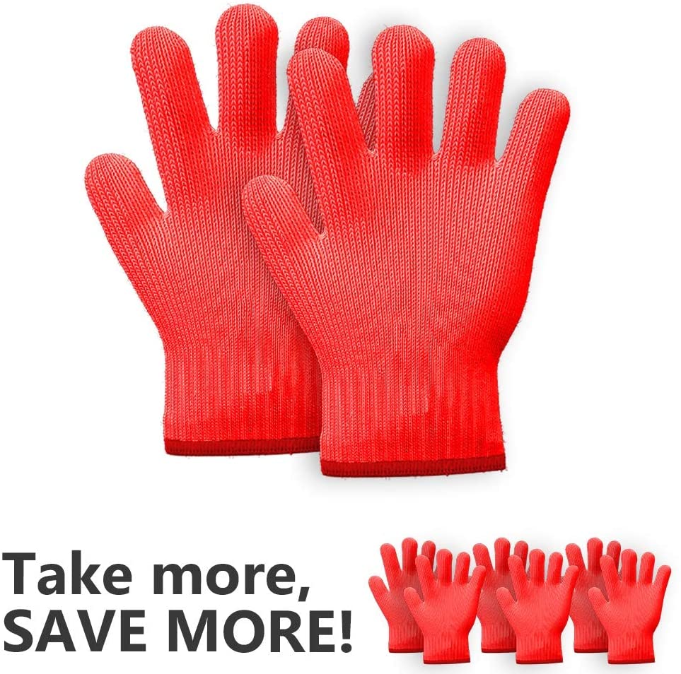 Killer's Instinct Outdoors 2 Pairs Red Heat Resistant Gloves Oven Gloves Heat Resistant with Fingers Oven Mitts Kitchen Pot Holders Cotton Gloves Kitchen Gloves Double Oven Mitt Set (Long+Standart)