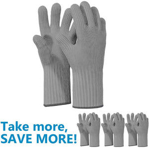 Heat Resistant Oven Gloves with Fingers -1 Pair Grey Kitchen Oven Mitt Set - Pot Holders Cotton Gloves - Double Oven Kitchen Gloves