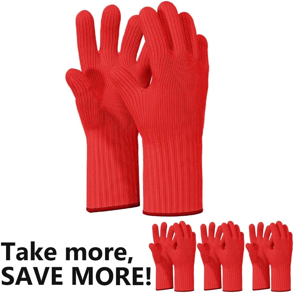 2 Pairs Long Heat Resistant Gloves Oven Gloves Heat Resistant with Fingers Red Oven Mitts Kitchen Pot Holders Cotton Gloves Red Long Kitchen Gloves Double Oven Mitt Set (4 pcs)