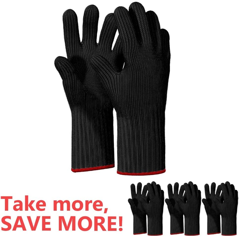 1 PAIR Long Heat Resistant Gloves Oven Gloves Heat Resistant With Fingers Oven Mitts Kitchen Pot Holders Cotton Gloves Long Kitchen Gloves Double Oven Mitt Set Oven Gloves With Fingers (Black, 2 pcs)