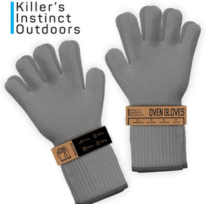 Heat Resistant Oven Gloves with Fingers -1 Pair Grey Kitchen Oven Mitt Set - Pot Holders Cotton Gloves - Double Oven Kitchen Gloves