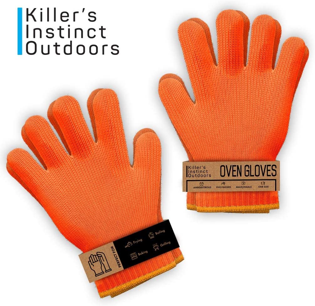 2 PAIRS Orange Heat Resistant Gloves Oven Gloves Heat Resistant With Fingers Oven Mitts Kitchen Pot Holders Cotton Gloves Kitchen Gloves Double Oven Mitt Set (Orange, 4 pcs)