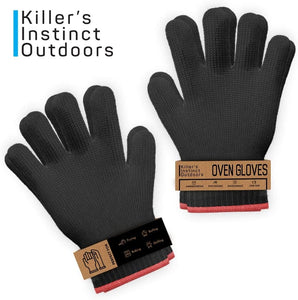 Killer's Instinct Outdoors 2 Pairs Heat Resistant Gloves Oven Gloves Heat Resistant with Fingers Oven Mitts Kitchen Pot Holders Cotton Gloves Kitchen Gloves Double Oven Mitt Set (Black, 4 pcs)