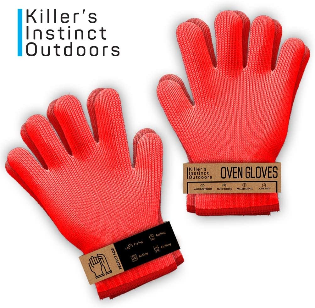 Killer's Instinct Outdoors 2 Pairs Heat Resistant Gloves Oven Gloves Heat Resistant with Fingers Red Oven Mitts Kitchen Pot Holders Cotton Gloves Red Kitchen Gloves Double Oven Mitt Set (2 sets,4 pcs)