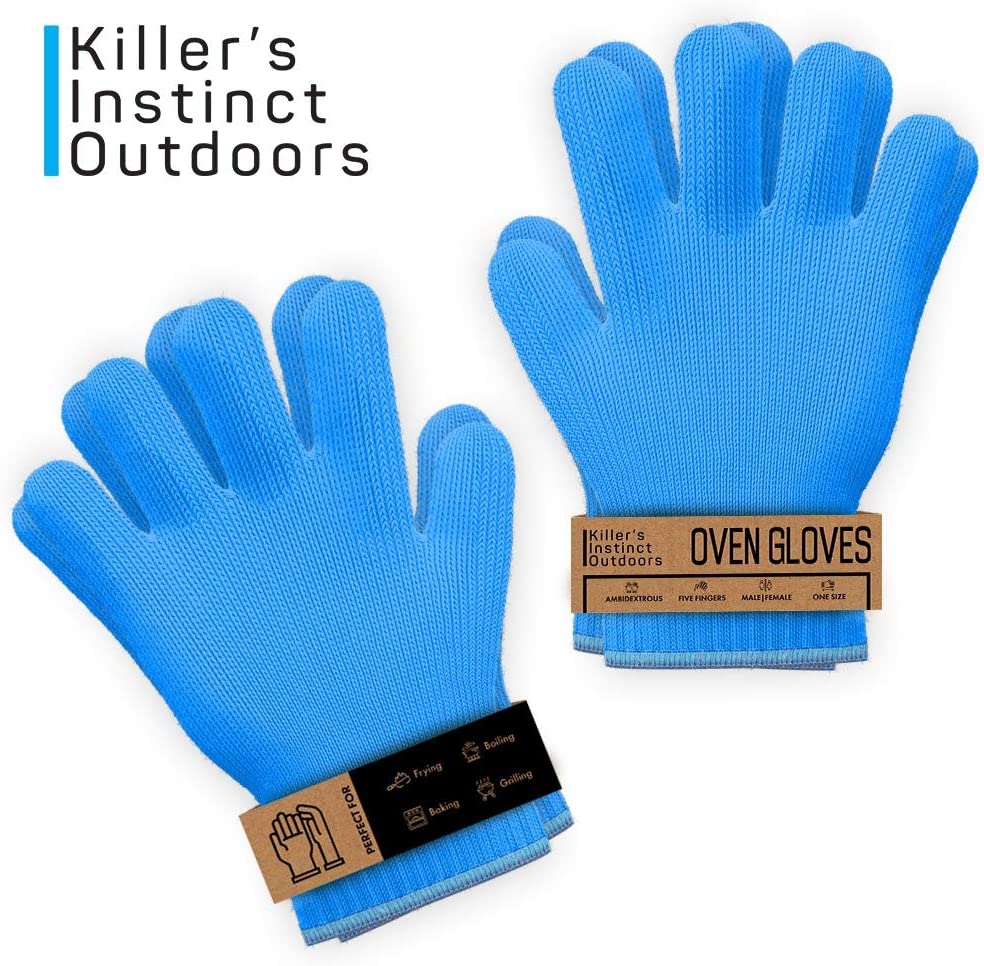 2 Pairs Blue Heat Resistant Gloves Blue Oven Gloves Heat Resistant With Fingers Oven Mitts Kitchen Pot Holders Cotton Gloves Kitchen Gloves Double Oven Mitt Set Oven Gloves With Fingers (Blue, 4 pcs)